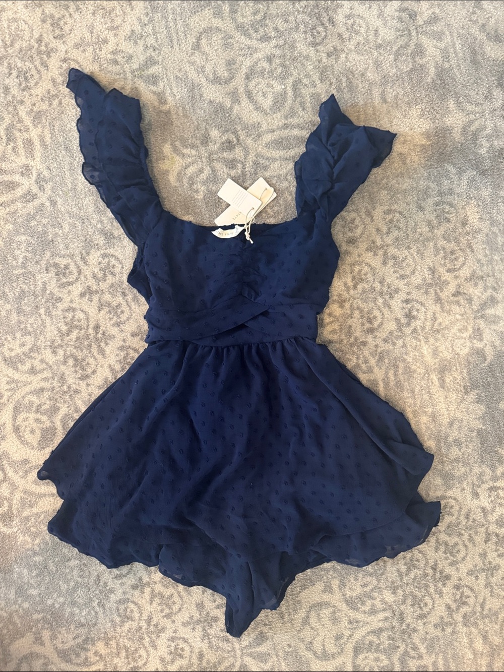 NWT Altar'd State Navy Textured Ruffle Romper